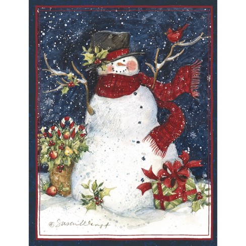 SNOWMAN & CARDINAL BIRDS Clever Factory Christmas Greeting Card w/ Envelope MG42 