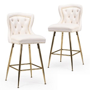 QingMoon Wingback Bar Stools, Velvet Counter Height Chairs Set of 2 with Gold Chrome Base Footrest and Nailheads Trim for Kitchen Island, Cafe - 1 of 4