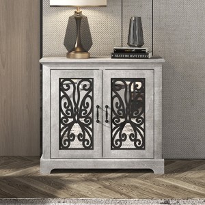Galano 2-Door Accent Cabinet with Decorative Cut-Out Design in Dusty Gray Oak 32.4" W x 15.8" D x 29.3" H - 1 of 4