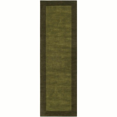 Hauteloom Bordered Solid Olive Green Wool Rug