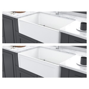 White Farmhouse Sink - 30 inch Kitchen Sink Apron-front White Ceramic Reversible Single Bowl Kitchen Farm Sinks - 1 of 4