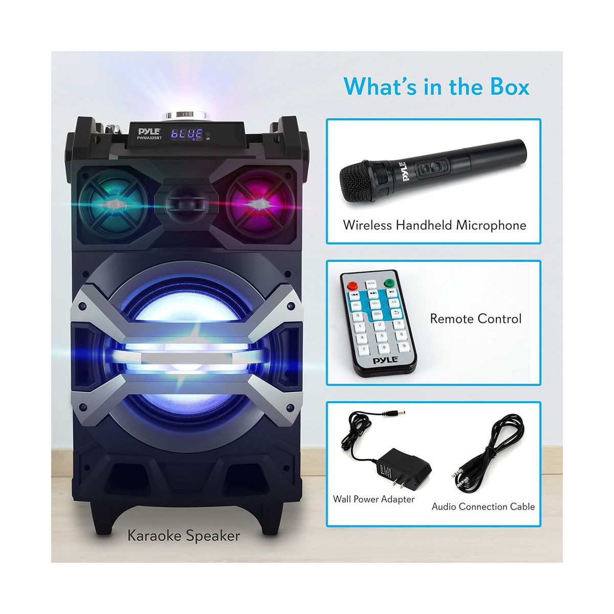 Pyle Portable Bluetooth Karaoke Speaker System with DJ Lights PWMA325BT - thumbnail 8