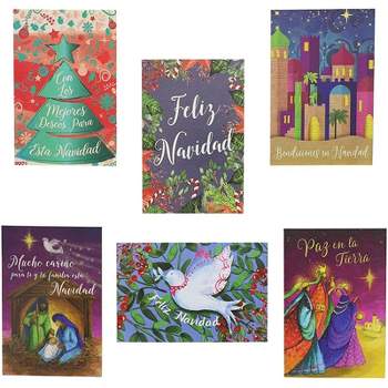 48 Pack (8 of Each) Feliz Navidad Spanish Christmas Cards with Envelopes, 4 x 6 inches, 6 Assorted Designs Merry Xmas Festive Themed Greeting