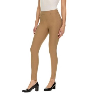 Premium Women's Stretch Ponte Pants With 5 Stylish Pockets - Perfect for Wear to Work - Dressy Leggings MS-1000 Tan Medium - 1 of 3