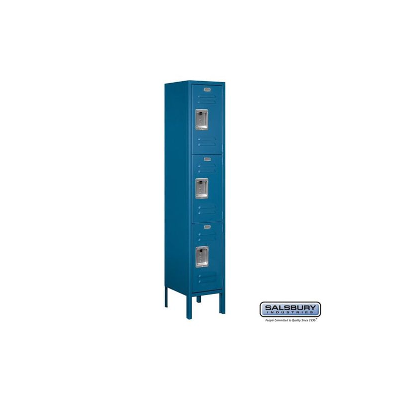 Salsbury Industries Assembled 3-Tier Standard Metal Locker with One Wide Storage Unit, 5-Feet High by 12-Inch Deep, Blue, 1 of 3