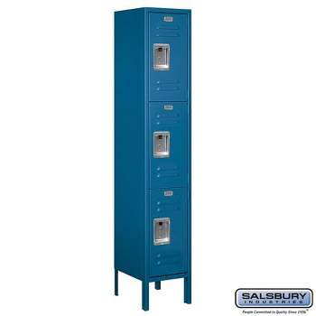 Salsbury Industries Assembled 3-Tier Standard Metal Locker with One Wide Storage Unit, 5-Feet High by 12-Inch Deep, Blue