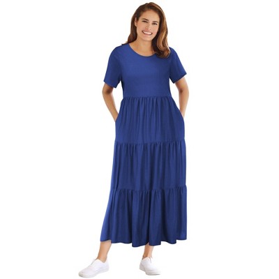 Woman Within Plus Size Short-Sleeve Tiered Dress