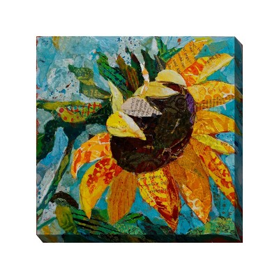 Cottage Garden West of The Wind Hello Sunshine Yellow, Blue, Green 24 x 24 Inch Waterproof Gallery Wrapped Canvas, Outdoor Garden, Yard, Patio All