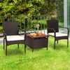 Tangkula 3 PCS Patio Furniture Set PE Wicker Bistro Set w/Acacia Wood Coffee Table & Umbrella Hole for Backyard Garden Poolside - 3 of 4