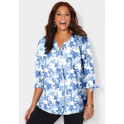 Catherines Georgette Buttonfront Tie Sleeve Cafe Blouse