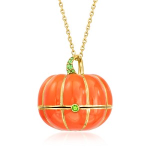 Ross-Simons Multicolored Enamel Pumpkin Ghost Pendant Necklace With Tsavorites and Chrome Diopsides in 18kt Gold Over Sterling Size 18 - 1 of 4