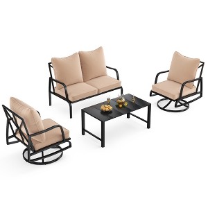 Maggift Patio Seating Set 4-Piece with Swivel Rocking Chair, Side Table and Thick Cushion for Deck, Backyard and Garden, Beige, 23.2" * 26.8" * 34.2" - 1 of 4