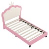 Twin Size Upholstered Platform Bed with Crown Headboard - 3 of 4