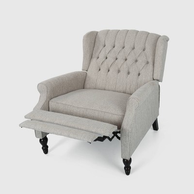 Salome Light Gray Oversized Tufted Wingback Recliner with Wooden Legs