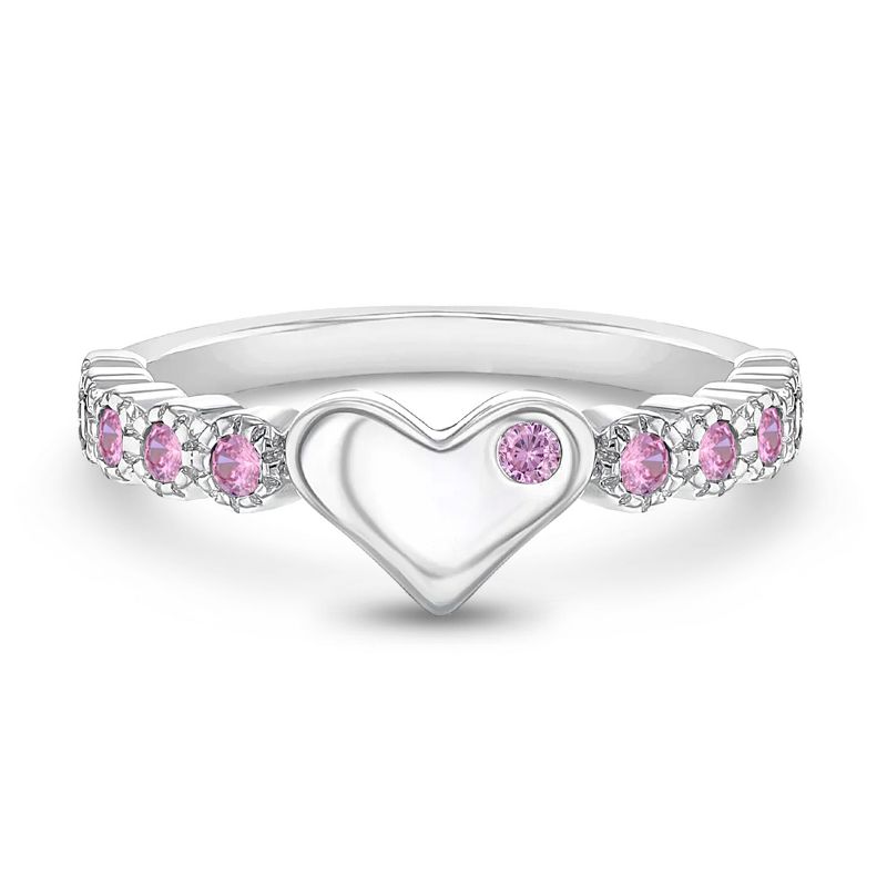 Girl's Pink Heart & CZ Band Sterling Silver Ring - In Season Jewelry, 1 of 6