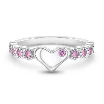 Girl's Pink Heart & CZ Band Sterling Silver Ring - In Season Jewelry