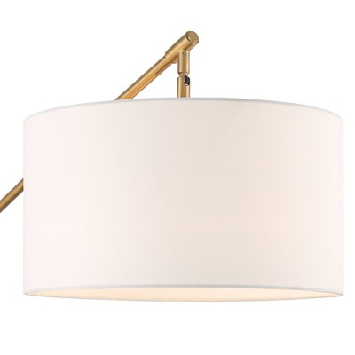 Espresso and Gold Adjustable Arc Floor Lamp with White Linen Shade