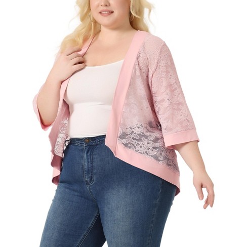 Women's plus clearance size pink cardigan