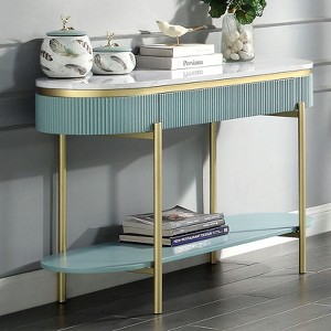 Bella Depot Modern Contemporary Sofa Table White Faux Marble Top Living Room Side Table with Open Bottom Shelve - 1 of 4