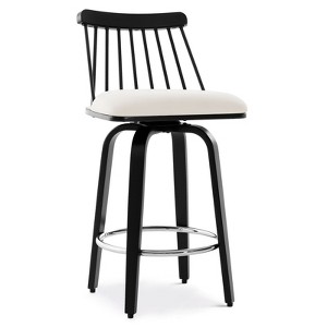 Bekrvio 26" Swivel Bar Stools Set of 1/2/3/4–Faux Leather Counter Stool with Spindle Back, Solid Wood Legs, Wooden Barstools for Kitchen Island - 1 of 4
