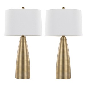 LumiSource Set of 2 Maya 27" Contemporary Metal Table Lamp in Gold Metal with White Linen Shade from Grandview Gallery - 1 of 4