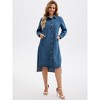 INSPIRE CHIC Women's Denim Button Down Curved Hem Fall Long Sleeve Midi Jean Shirt Dress - 2 of 4