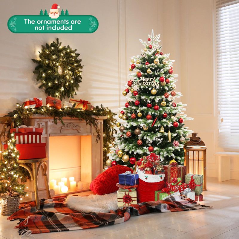 Tangkula 6/7FT Pre-lit Artificial Xmas Tree Hinged Xmas Tree with 350/500 LED Lights 1801/2489 Branch Tips Quick Power Connector, 4 of 10