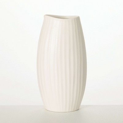 Sullivans 9" Modern White Ribbed Vase