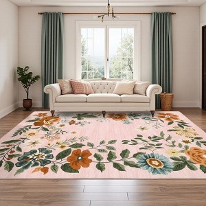 Washable Floral Area Rug Living Room Rug, Foldable Soft Indoor Carpet for Bedroom, Office & Dinning Room - 1 of 4