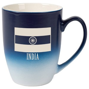Elanze Designs India Flag 12 Ounce Ceramic Laser-Etched Engraved Drinkware Mug, Blue and White Ombre - 1 of 4