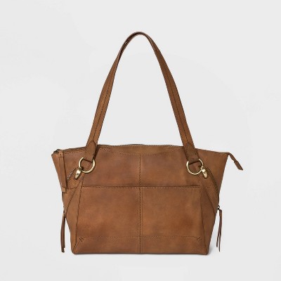  Bolo Zip Closure Leather Tote Handbag - Brown 