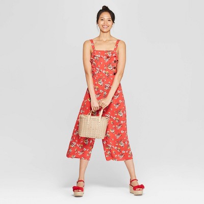 target red floral jumpsuit