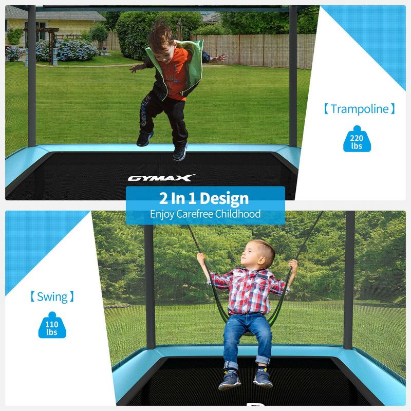 Costway 6FT Kids Recreational Trampoline W/Swing Safety Enclosure Indoor/Outdoor, 4 of 11