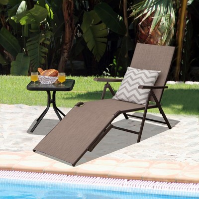 Brown Adjustable Steel Frame Outdoor Chaise Lounge Chair