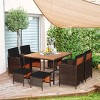 Tangkula Patio Dining Set Outdoor Furniture Set with Cushions Space-Saving Table with Acacia Wood Tabletop Rattan Chair and Ottoman Sets Black - 2 of 4