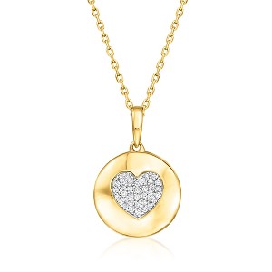 Ross-Simons 0.10 ct. t.w. Diamond Heart Disc Pendant Necklace in 18kt Gold Over Sterling - 1 of 4