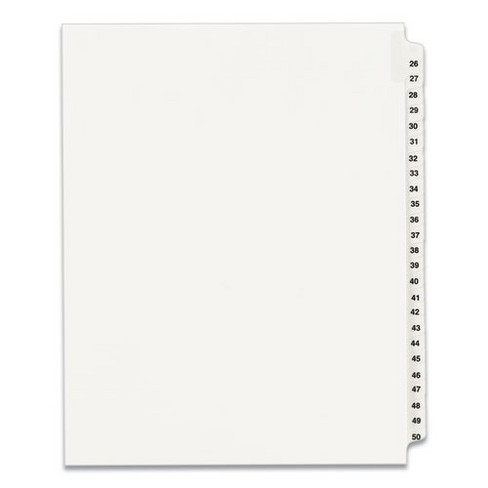 Avery Preprinted Legal Exhibit Side Tab Index Dividers, Avery Style, 25-Tab, 26 to 50, 11 x 8.5, White, 1 Set, (1331) - image 1 of 4