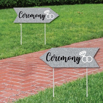 Big Dot of Happiness Silver Wedding Ceremony Signs - Wedding Sign Arrow - Double Sided Directional Yard Signs - Set of 2 Ceremony Signs