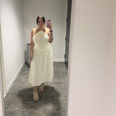 Women's Sleeveless Embroidered Midi Skater Dress - A New Day Cream L :  Target