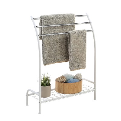 White Freestanding 3-Tier Towel Rack with Bottom Shelf