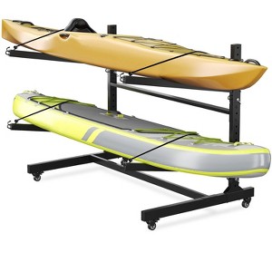 Kayak Storage Rack for 2-6 Kayaks Freestanding Kayak Rack for Outdoor Storage with Movable Wheels,Heavy-Duty Steel Kayak Hanger Holder with Straps - 1 of 4