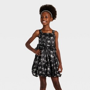 Girls' Audrey Camille Bow Bubble Tank Dress - Black - 1 of 3