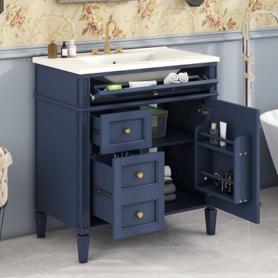 Grungis Freestanding Bathroom Vanity with Top Sink,Modern Single Sink Bathroom Storage Cabinet with 2 Drawers and a Tip-out Drawer