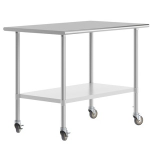 Flash Furniture Rawcliffe Portable Prep and Work Table with NSF Certified 18 Gauge Stainless Steel Top Shelf, Galvanized Steel Undershelf and 4 Caster - 1 of 4