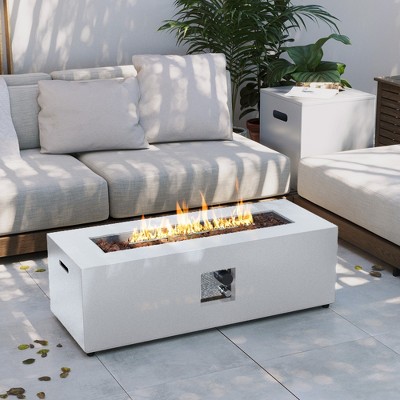 UPHA 42"  Outdoor Propane Fire Pit Coffee Table, Rectangular Patio Heater w 50,000 BTU Stainless Steel Burner, Tank Table and Rain Cover