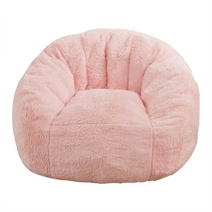 Itopfox Shell Shaped Bean Bag Chair for Kids, Cozy Faux Fur Toddler Sofa for Playroom, Nursery, Pink, Lightweight & Portable - 1 of 4
