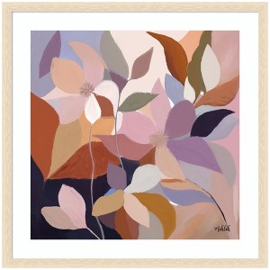Kate and Laurel Framed Art Azure leaves by Inkheart Designs, 34x34, Woodgrain Stripe Blonde - 1 of 4
