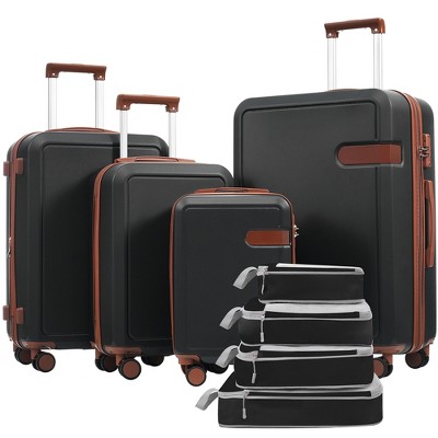 Infurnic Bag and Luggage Sets Hardshell  8 PCS with 360° Spinners Lightweight Suitcase, DurableTravel Suitcase, Black, 17.7"*11.6"*28.3"