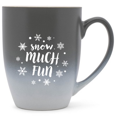 Elanze Designs Snow Much Fun Two Toned Ombre Matte Gray and White 12 ounce Ceramic Stoneware Coffee Cup Mug