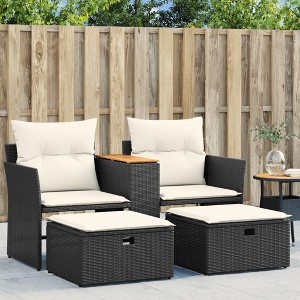VidaXL Patio Sofa 2-Seater with Stools Black Poly Rattan - 1 of 4